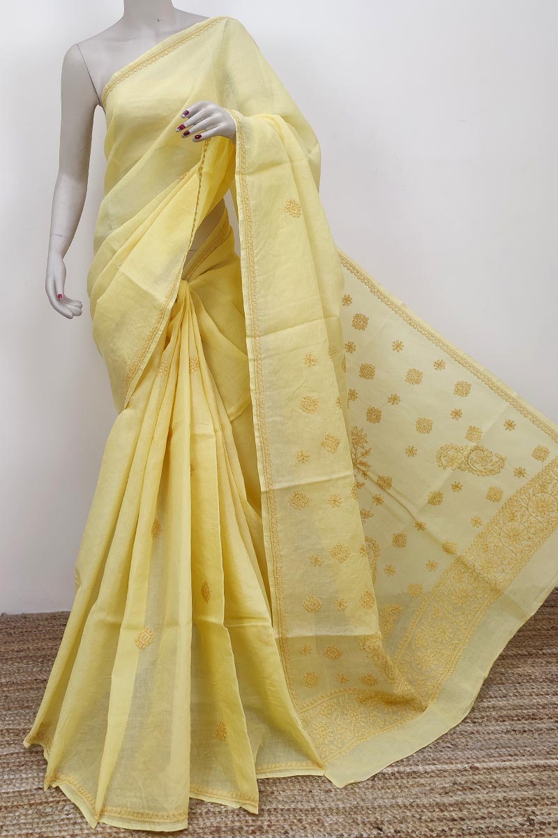 Beige Colour Cotton  Lucknowi Chikankari (Saree with Blouse) MC252618