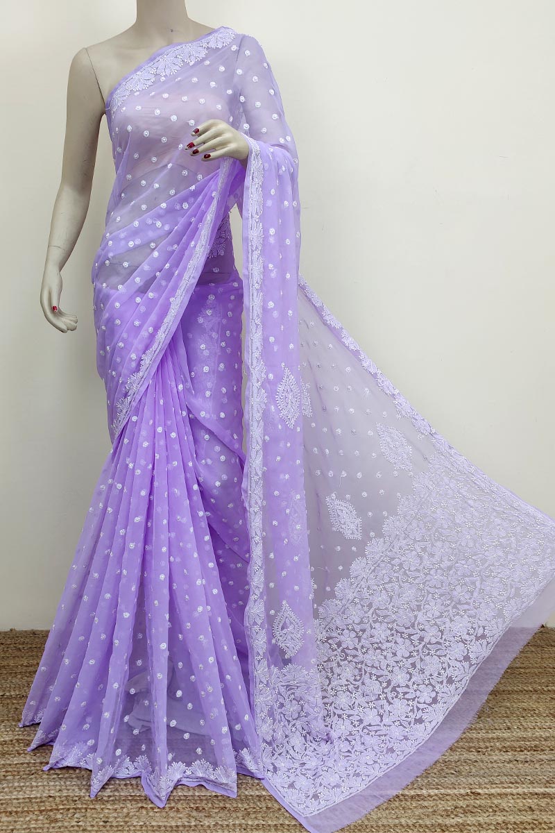 Lavender Colour Georgette Allover Lucknowi Chikankari (Saree with Blouse) MC252624