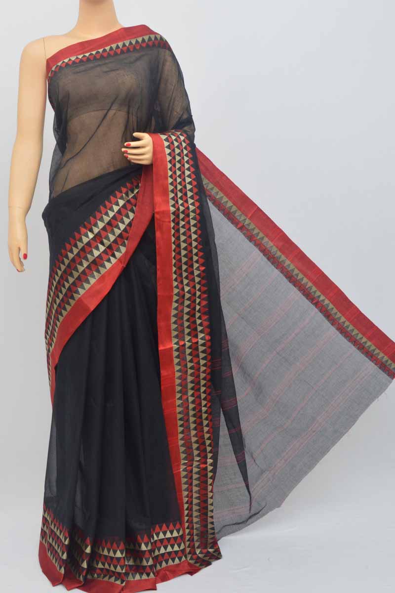 Black Colour Bengal Handloom Cotton Saree (Without Blouse) - SS250455