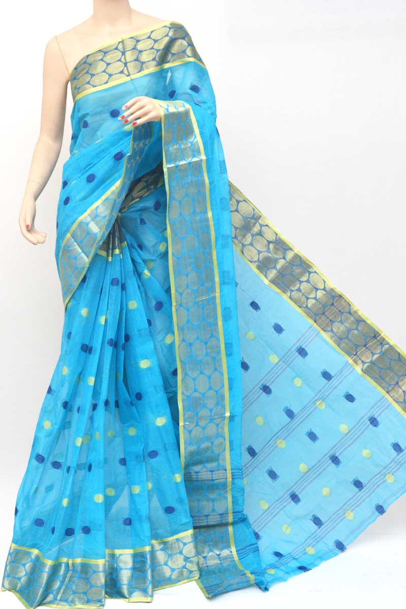 Blue Colour Cotton Tant Bengal Handloom Saree (Without Blouse) - MC251106