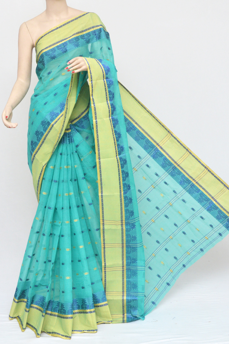 Seagreen Color Cotton Tant Bengal Handloom Saree (Without Blouse) - MC251060
