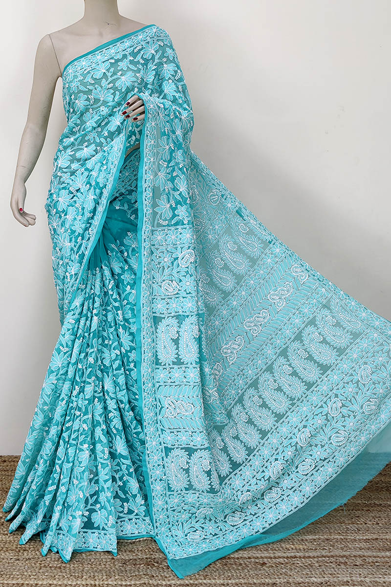 Dark Sky Blue Patola Silk Saree - Urban Womania