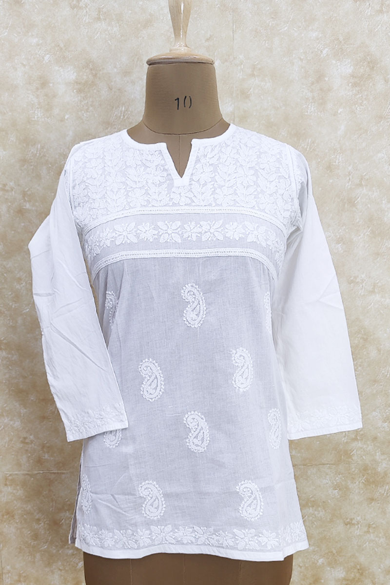 Polka Dot White Umbrella Kurti - Byhand I Indian Ethnic Wear Online I  Sustainable Fashion I Handmade Clothes