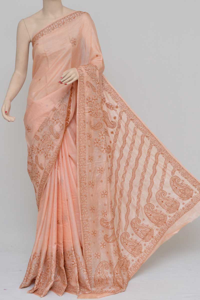 Buy Mongolia Fashion Peach Colour Woven Traditional Designer Silk Saree  with Unstitched Blouse online