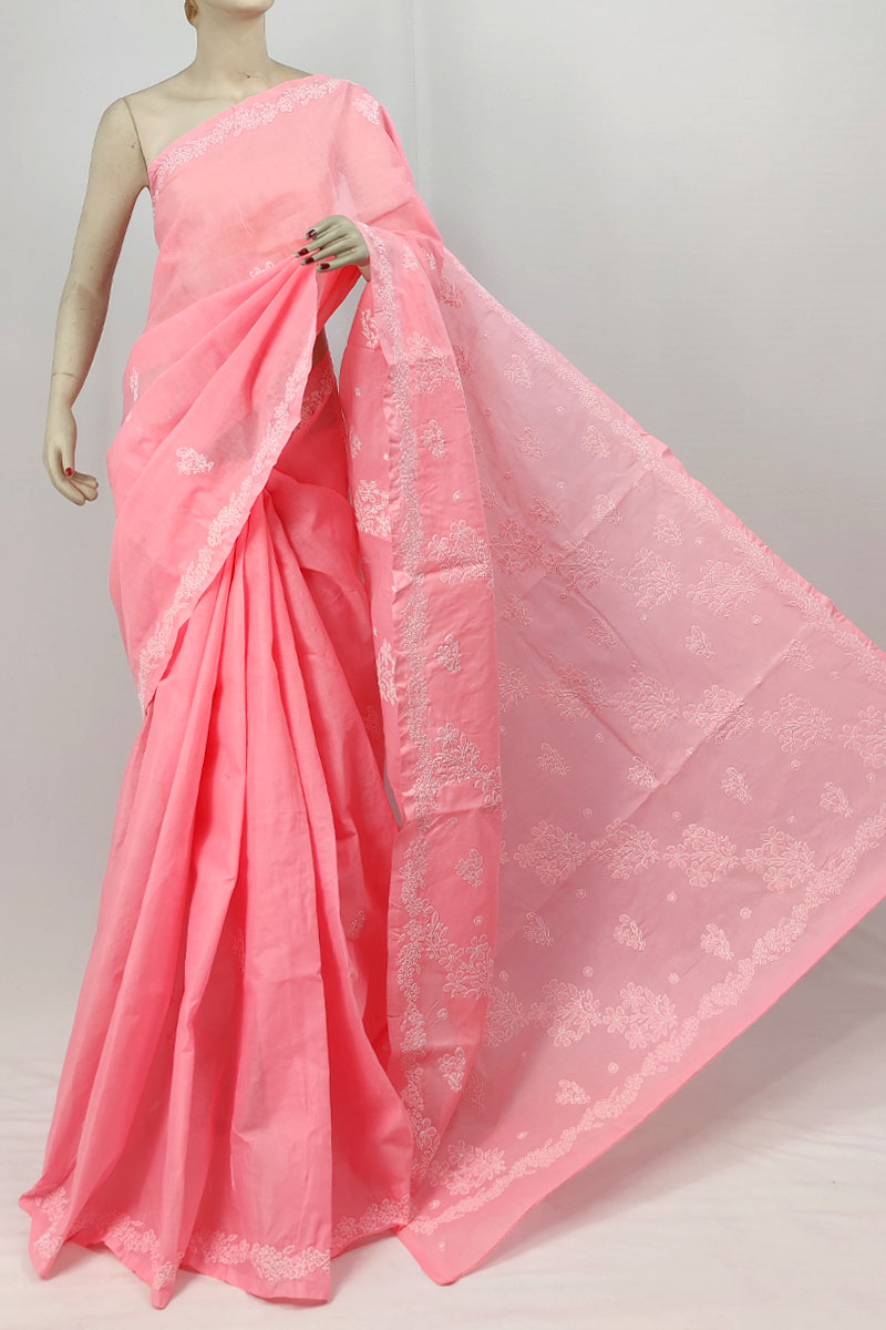 Pink Color Cotton Lucknowi Chikankari Saree With Blouse MC253302