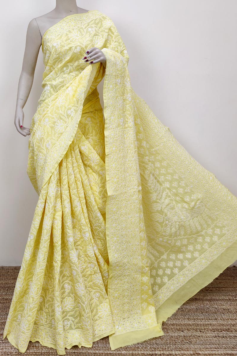 Yellow Colour Cotton Allover Lucknowi Chikankari (Saree with Blouse) MC252614