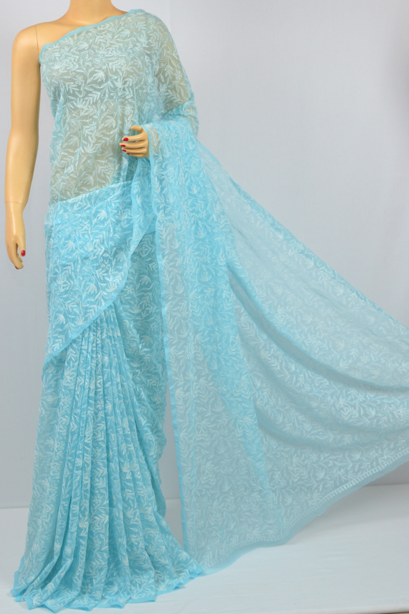 Ocean Blue Color Linen Base Primum Look Designer Saree