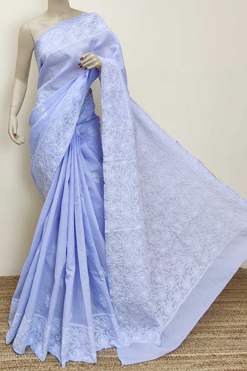 Lavender Color Hand Embroidered Cotton Lucknowi Chikankari Saree (with Blouse) MC252965