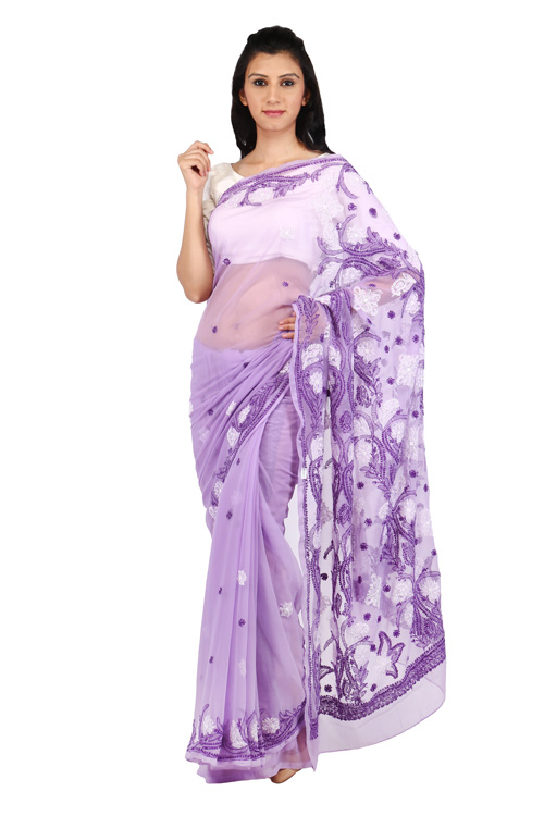 Light purple woven silk saree with blouse - Elora Fashion - 3706610