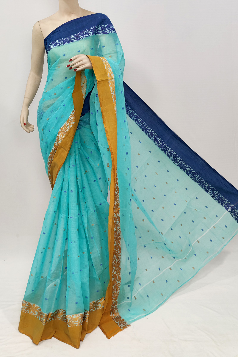 Blue Colour Bengal Handloom Cotton Saree Without Blouse Mc253067