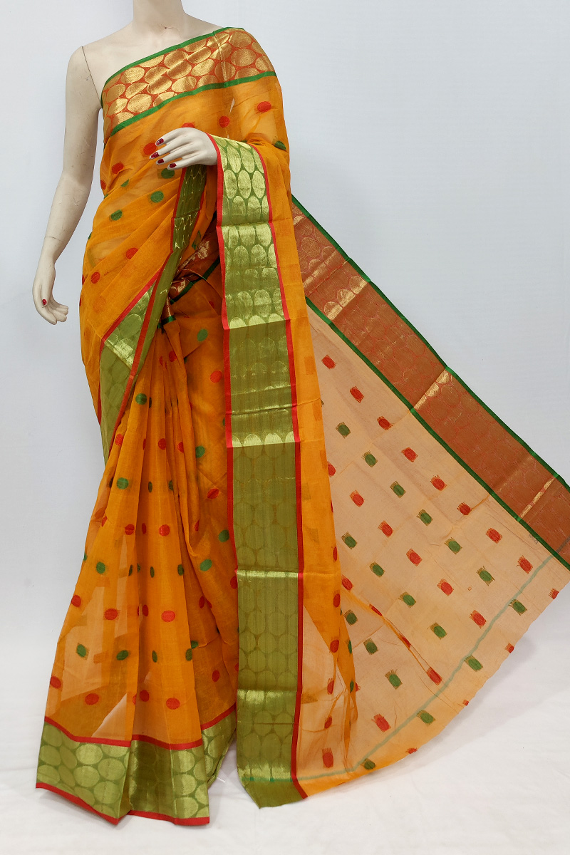 Yellow Colour Zari Border Bengal Handloom Saree Without Blouse Mc253068