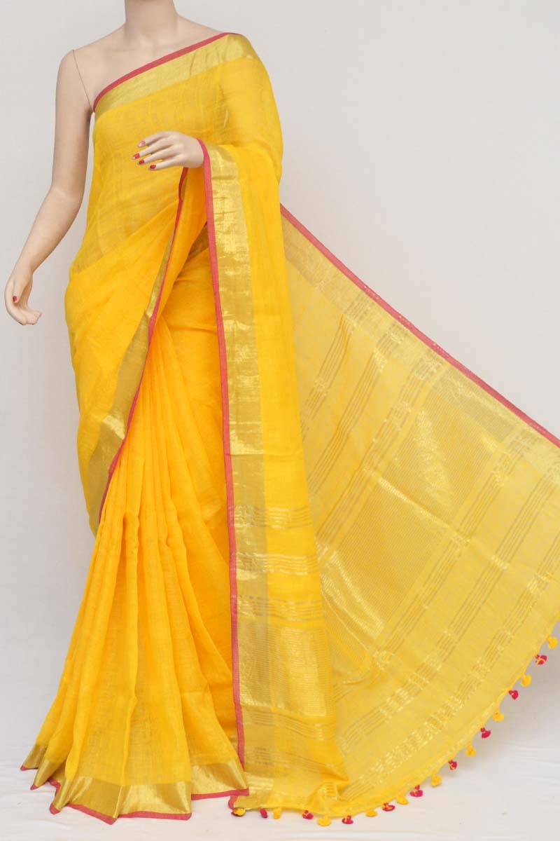 Cotton Handloom saree with Designer Weaving Jari Work in Yellow - SR20034