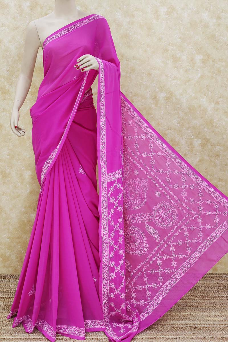 Dark Pink Plain Georgette Saree – Leemboodi