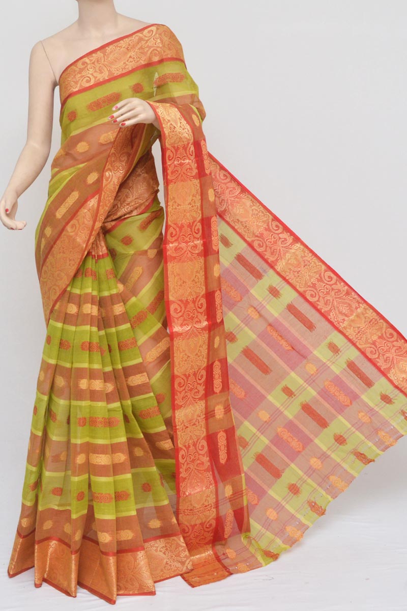 Green Color Cotton Tant Bengal Handloom Saree (without Blouse) - Mc251073