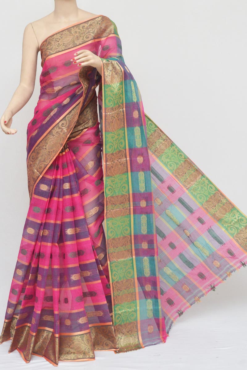 Pink Color Cotton Tant Bengal Handloom Saree (without Blouse) - Mc2510745