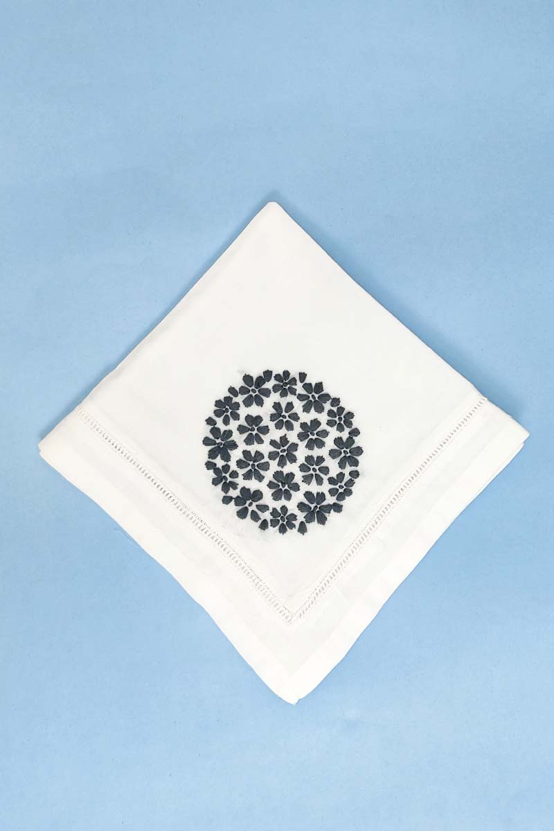 Hand Embroidered White Cotton Lucknowi Chikan Tea Napkin Set  (5-Pieces) - MC251364