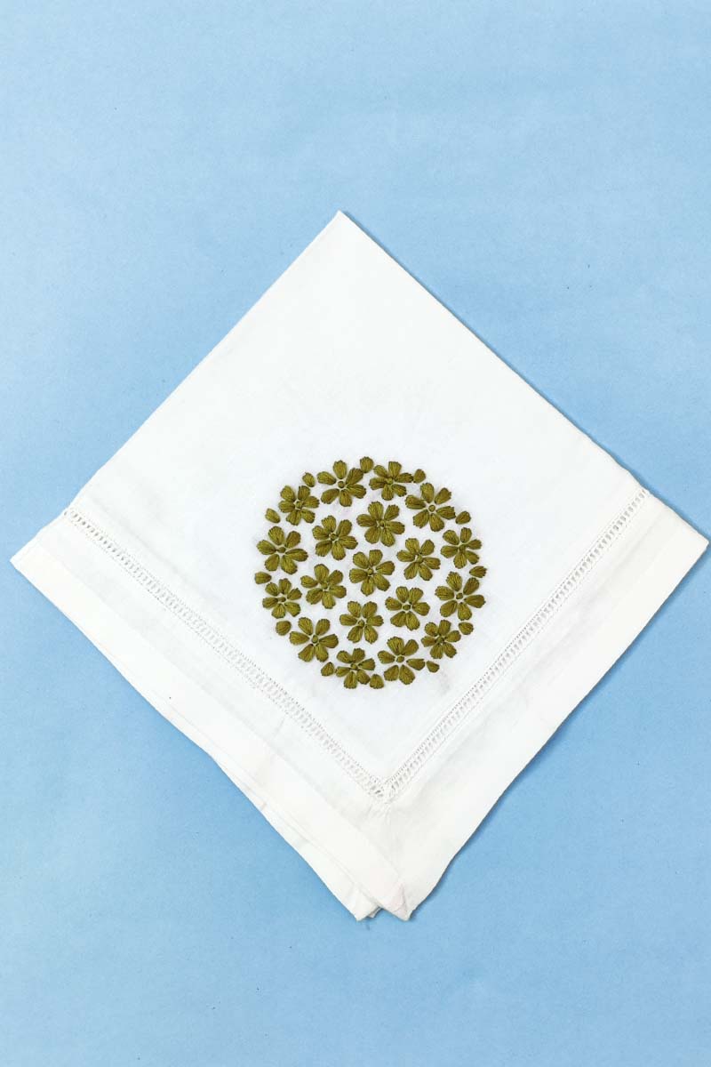 Hand Embroidered White Cotton Lucknowi Chikan Tea Napkin Set  (5-Pieces) MC251365