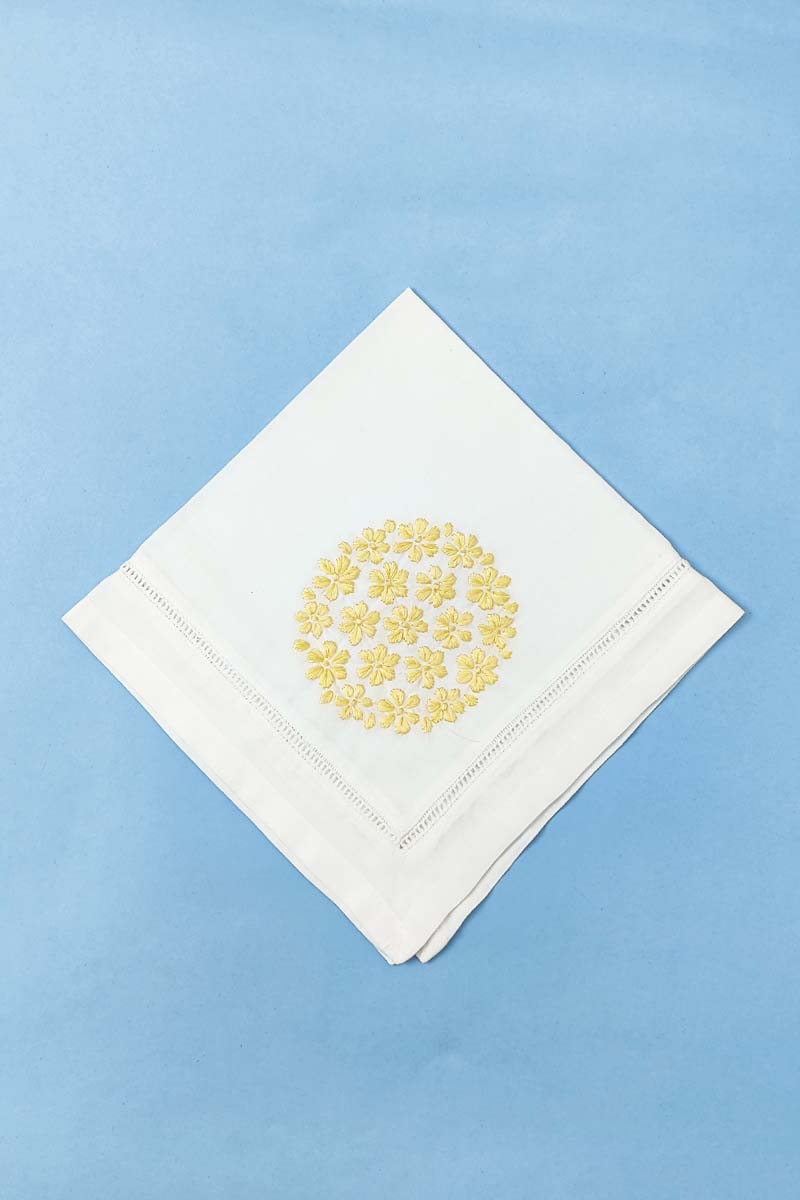 Hand Embroidered White Cotton Lucknowi Chikan Tea Napkin Set  (5-Pieces) MC251366