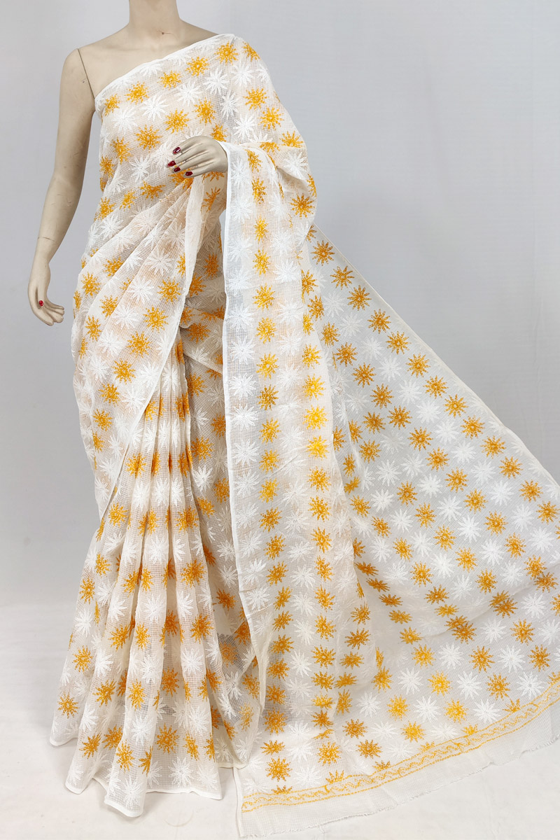 White Yellow Colour Kota Cotton Tepchi Saree With Out Blouse Mc253122