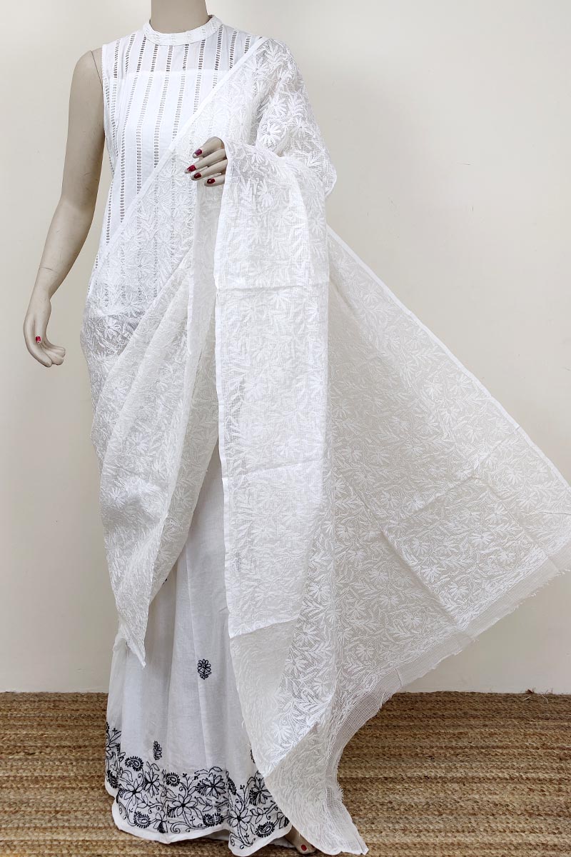 White Colour Kota Cotton Tepchi Work  Hand Embroidered Lucknowi Chikankari Dupatta Mc252701