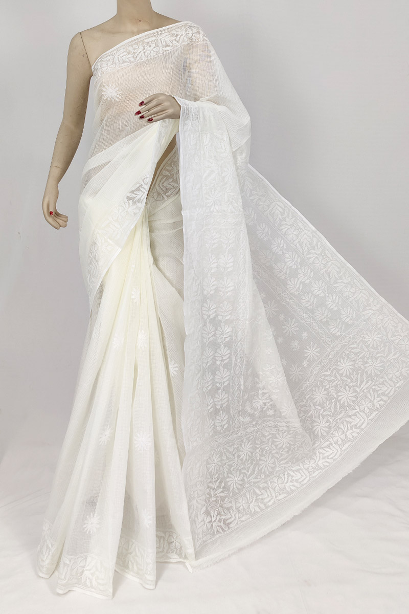 Cream Colour Kota Cotton Chikankari Saree With Blouse Mc253202