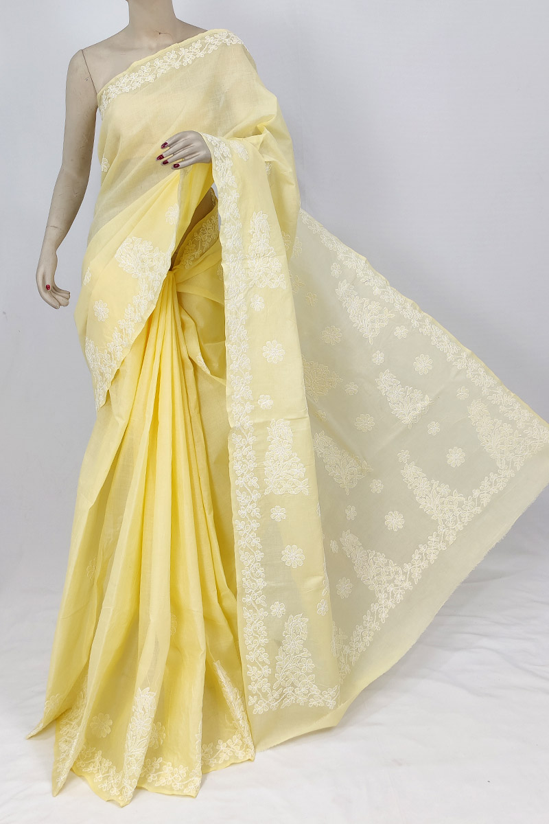Yellow Colour Cotton Chikankari Saree With Blouse Mc253206
