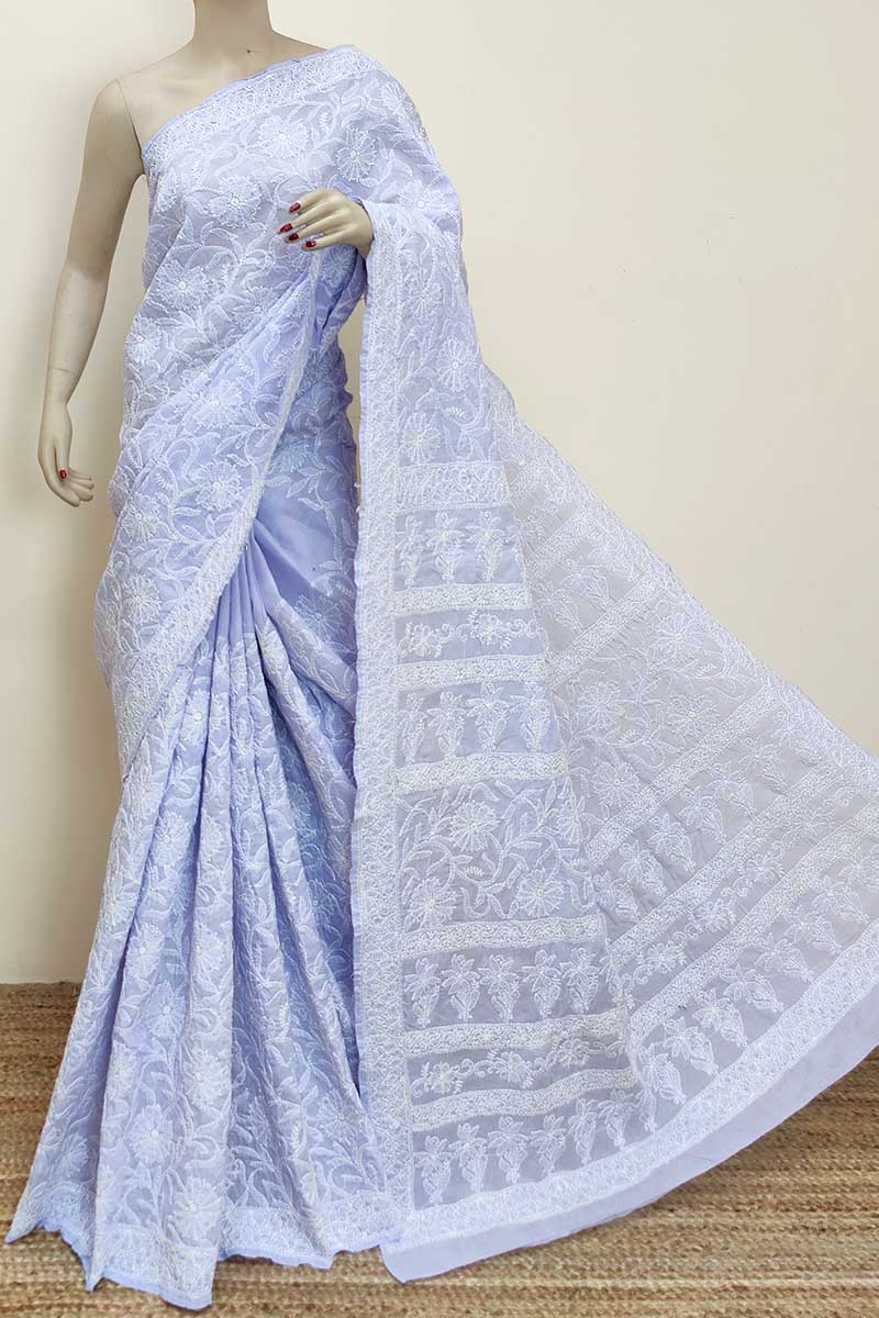 Lavender Colour Cotton Allover Lucknowi Chikankari (Saree with Blouse) MC252966