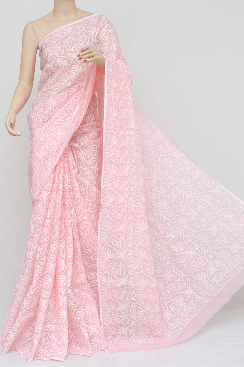 Buy Orange Allover Cotton Tepchi Hand Embroidered Lucknowi Chikankari Saree  (Cotton-With Blouse) 14942 | www.maanacreation.com