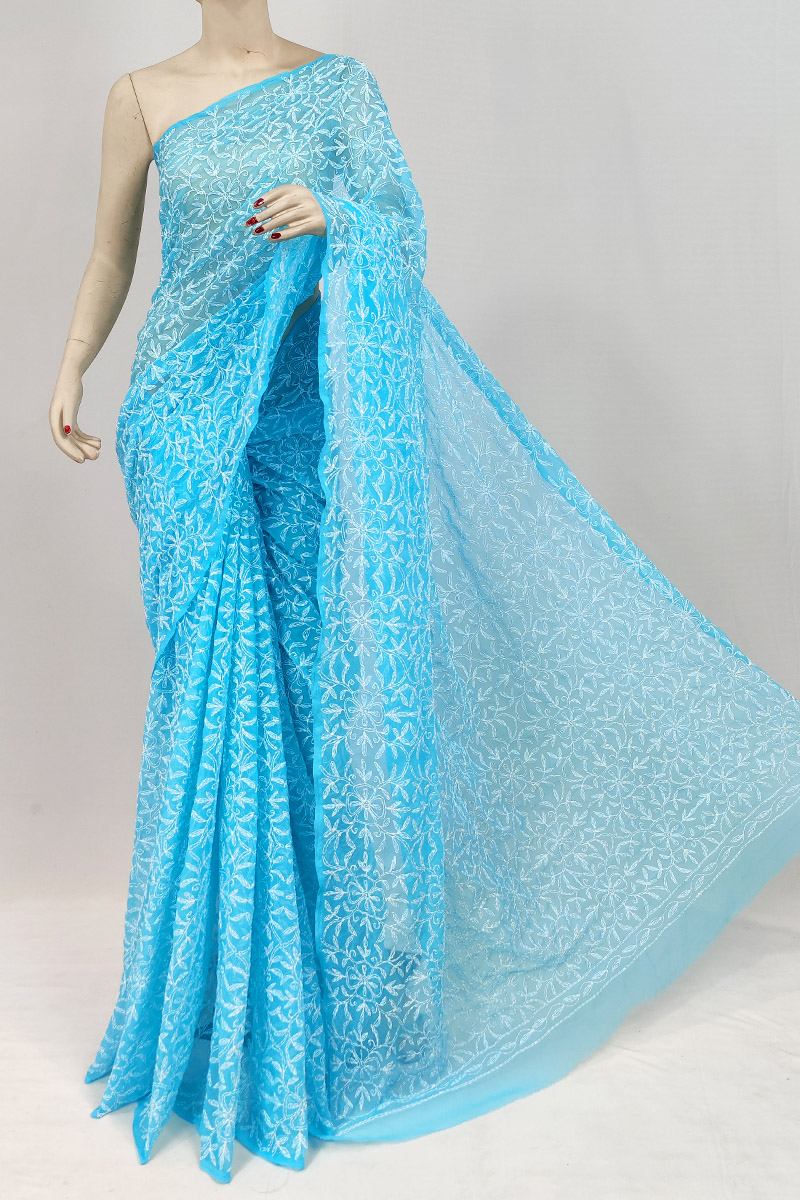 Blue Colour Georgette Tepchi Saree With Blouse Mc253125