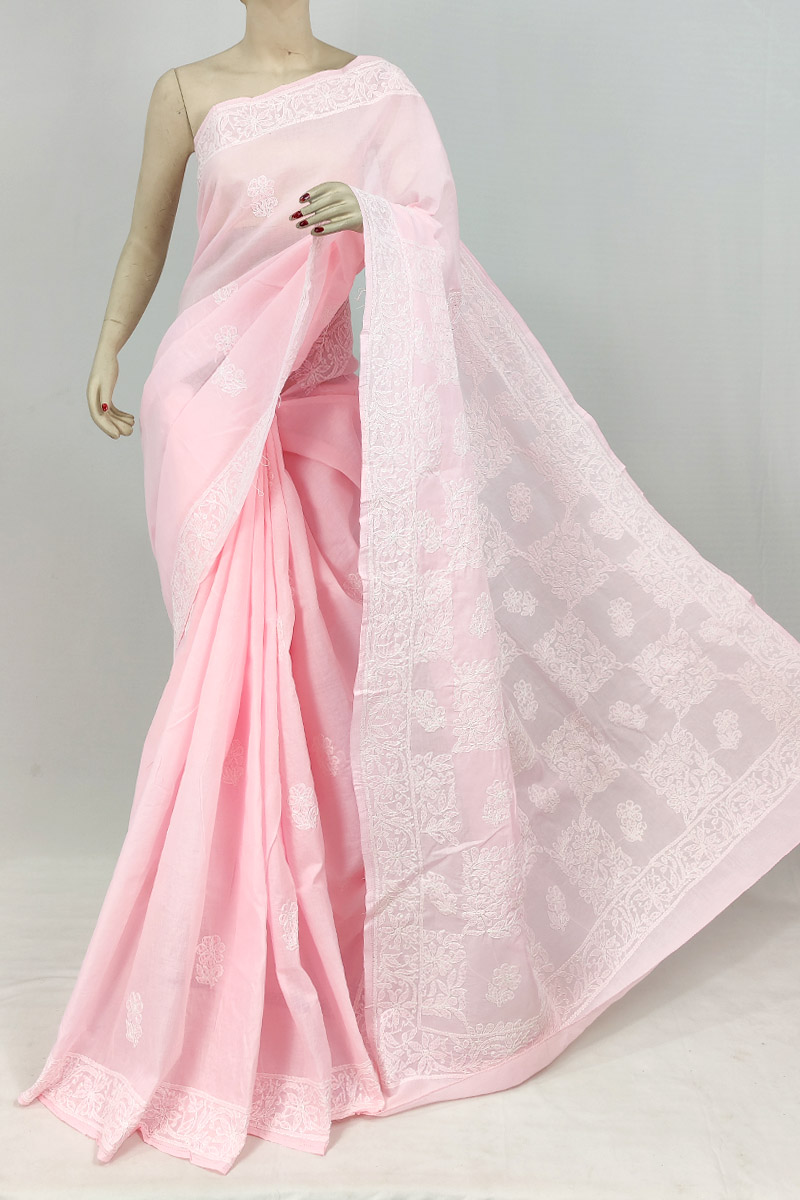 Baby Pink Colour Cotton Chikankari Saree With Blouse Mc253127