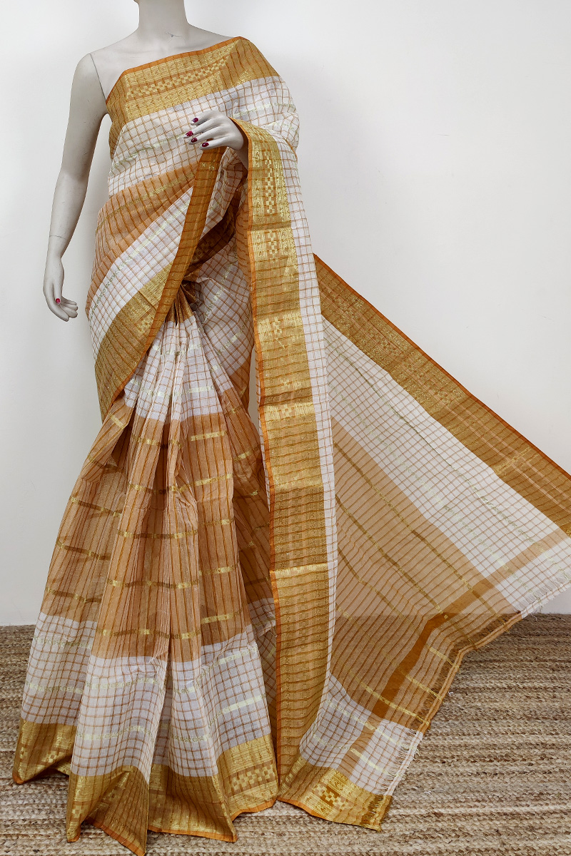 Beige Color Cotton Tant Bengal Handloom Saree (Without Blouse) MC252705
