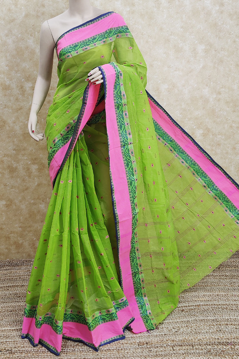 Tvis and Bliss. Parrot Green Aari Embroidery Work Kota Doria Silk Cotton  Saree