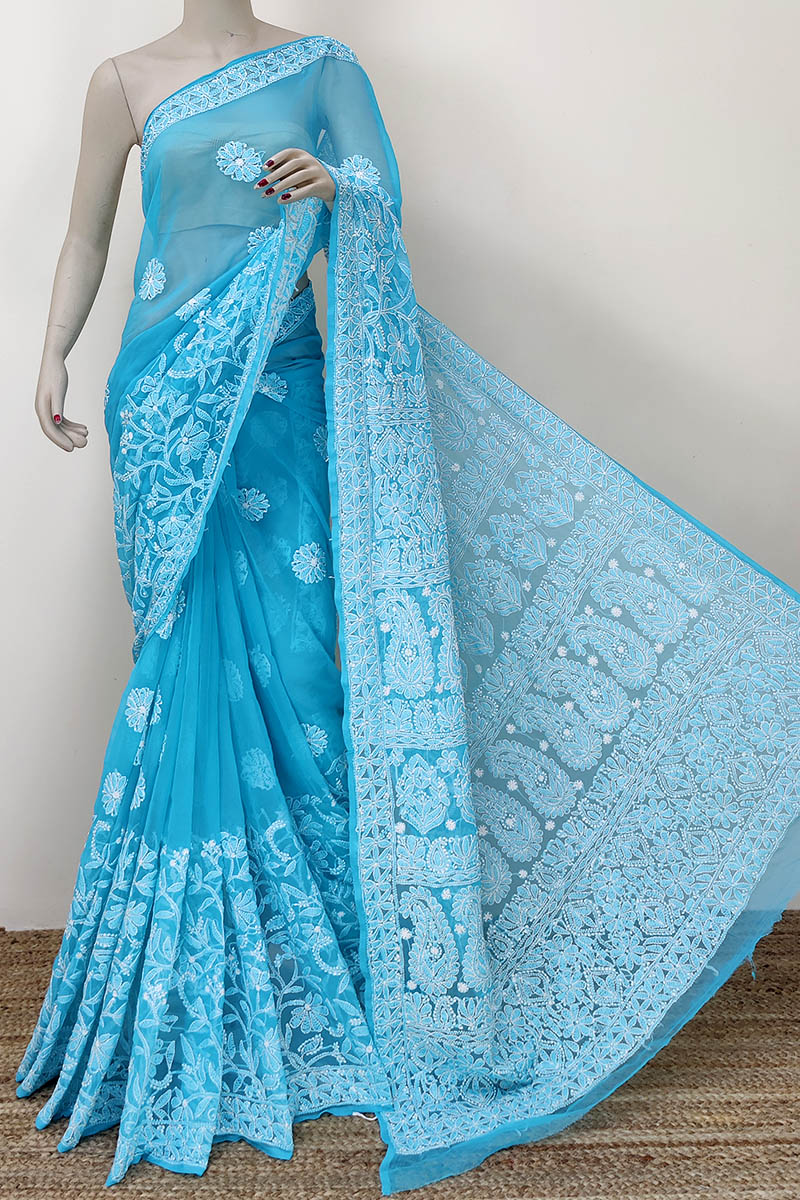 Elegant Blue Shaded Color Designer Saree With Heavy Work Blouse