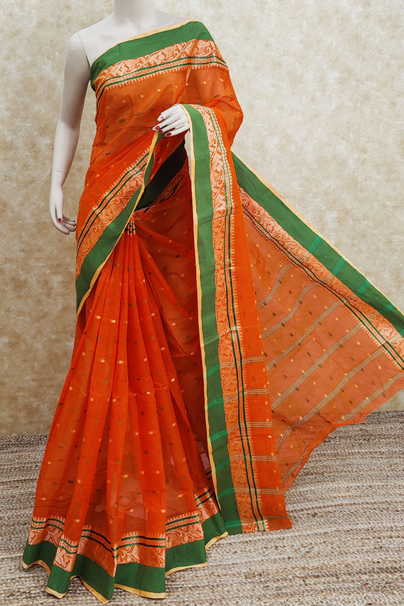 Beguiling Orange And Pink Color Casual Cotton Saree