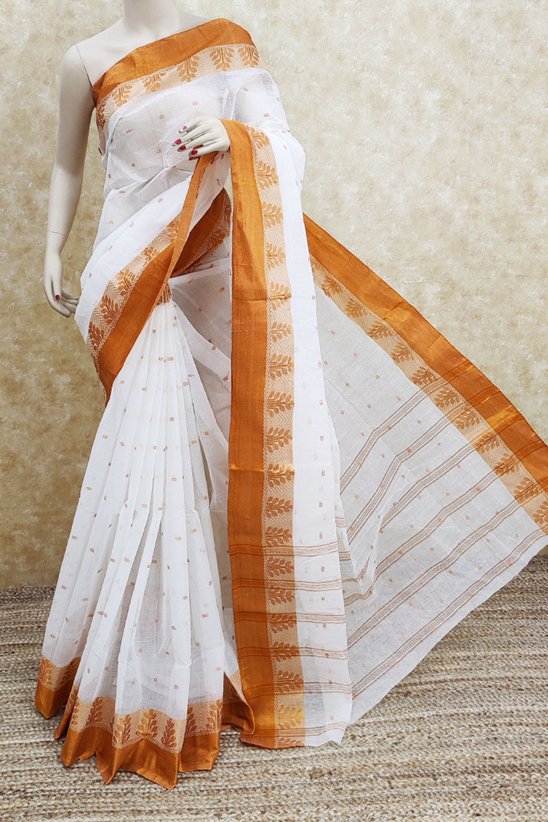 Shop White Pure Cotton Silk Saree Festive Wear Online at Best Price |  Cbazaar