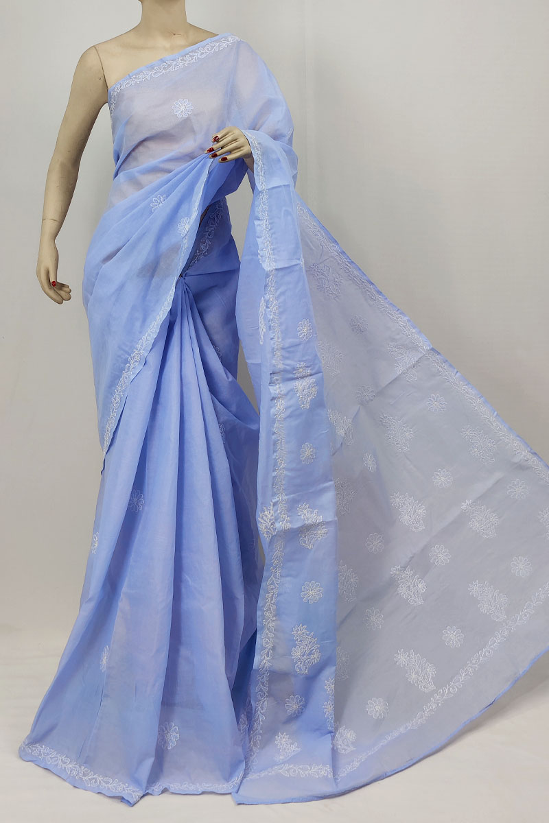 Lavender Color Cotton Lucknowi Chikankari Saree With Blouse MC253269