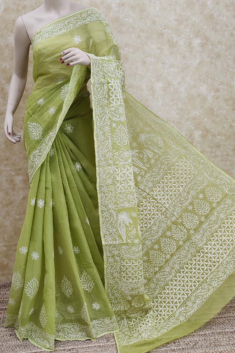 Buy Green Color Hand Embroidered Work Lucknowi Chikankari Saree