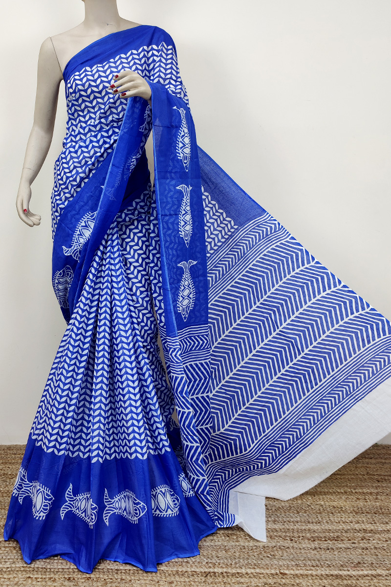 Blue Colour Bengoal Handloom Mulmul Cotton Saree (Without Blouse) MC252717