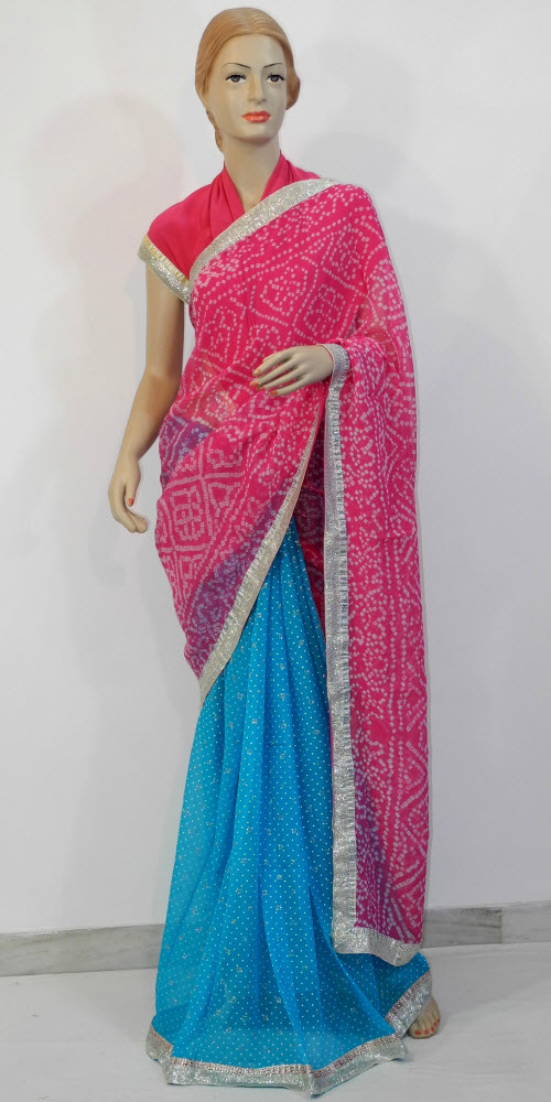 Buy Designer Bandhani Saree Pure Georgette 10089 | www.maanacreation.com