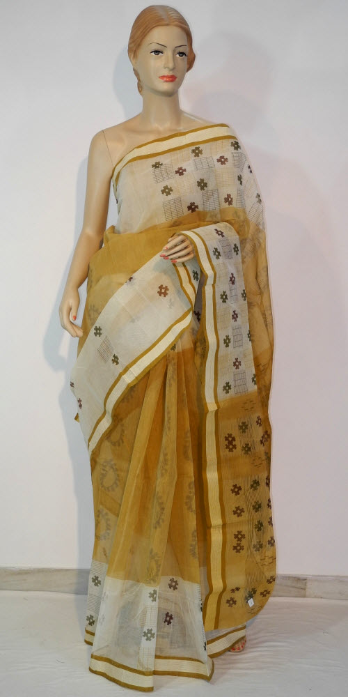 Buy Beige Red Bengal Handloom Pure Cotton Tant Saree with Blouse 17604 |  www.amgsquare.com