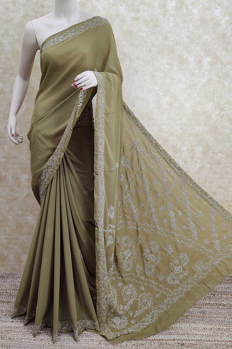 Buy Offers English Color Embroidered Saree With Border-2516 at Amazon.in