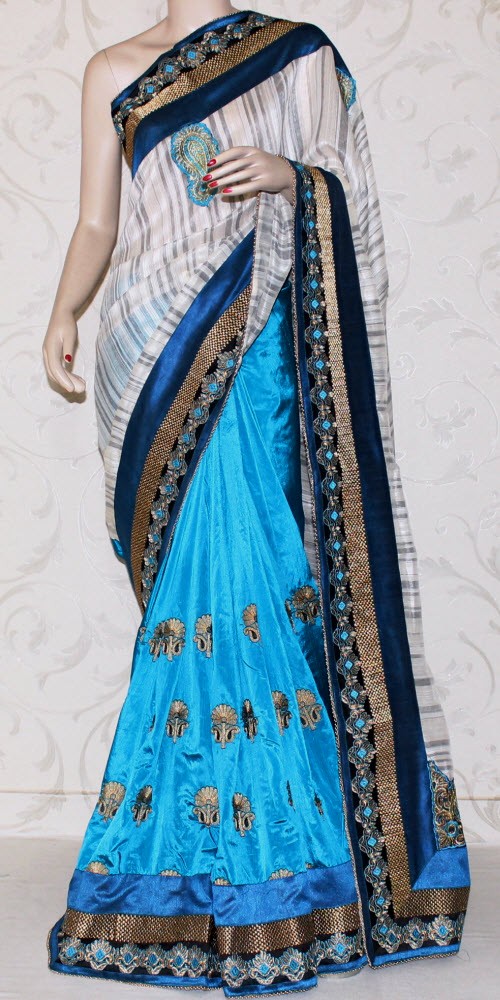 Buy Designer Dupian Silk Saree Half Half Www Maanacreation Com