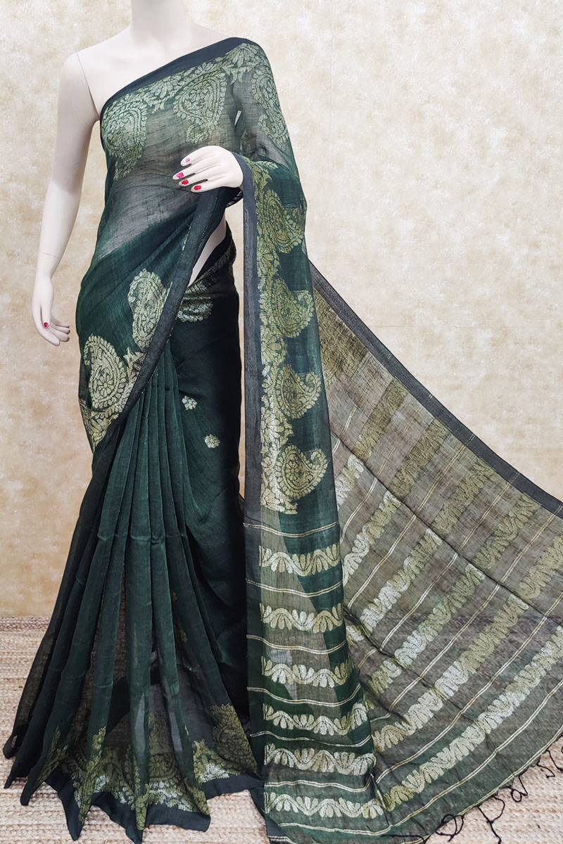 Buy Women's Georgette Pista green saree with contrast black border and  blouse.(UHFN06) at Amazon.in