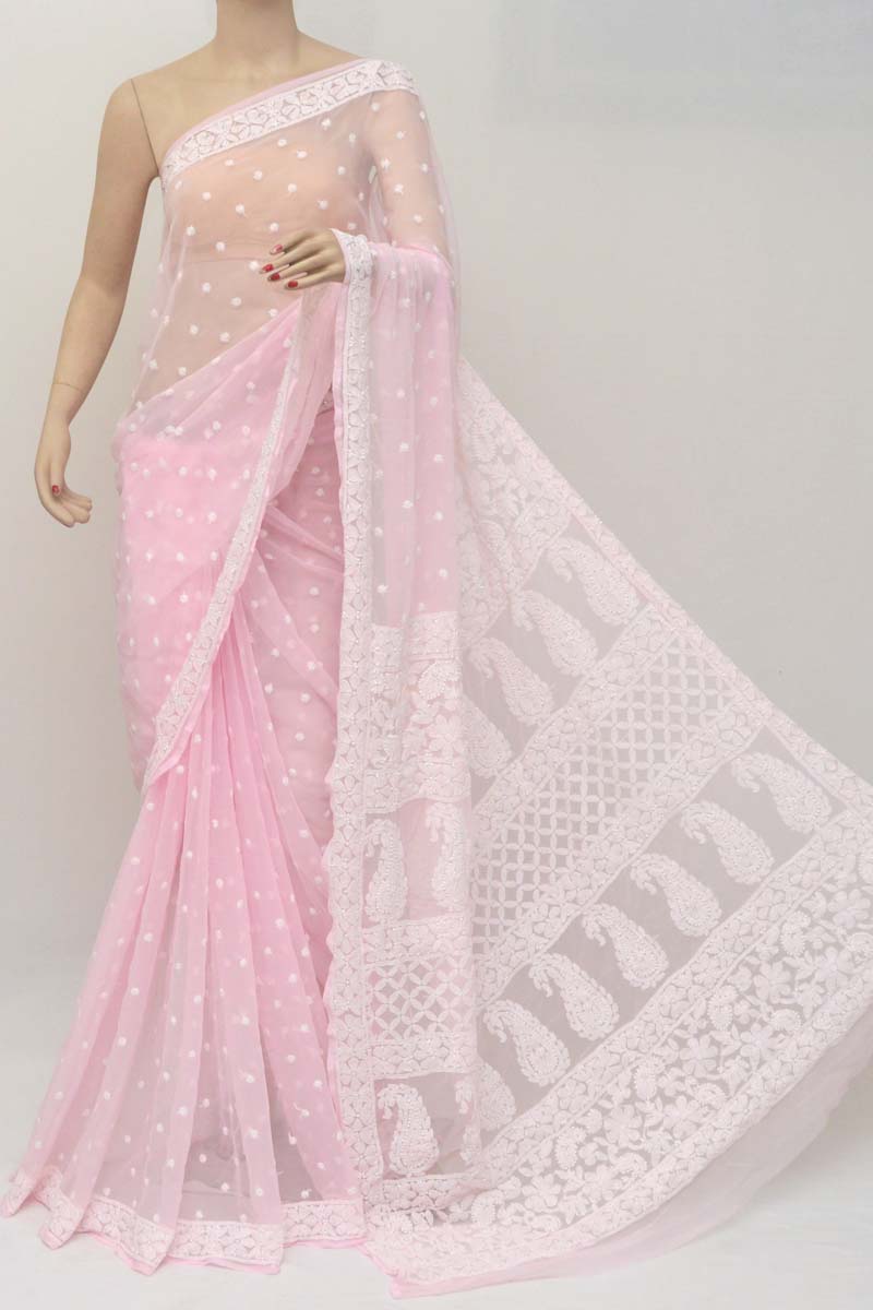 Blush Pink Embroidered Chikankari Saree Set With Belt Design by ORU at  Pernia's Pop Up Shop 2024