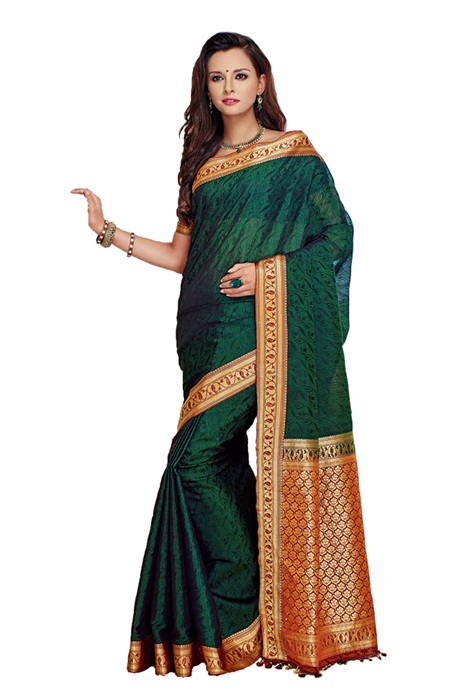 Emerald Green & Gold Hand Embroidered Parsi Gara Saree – Dress365days