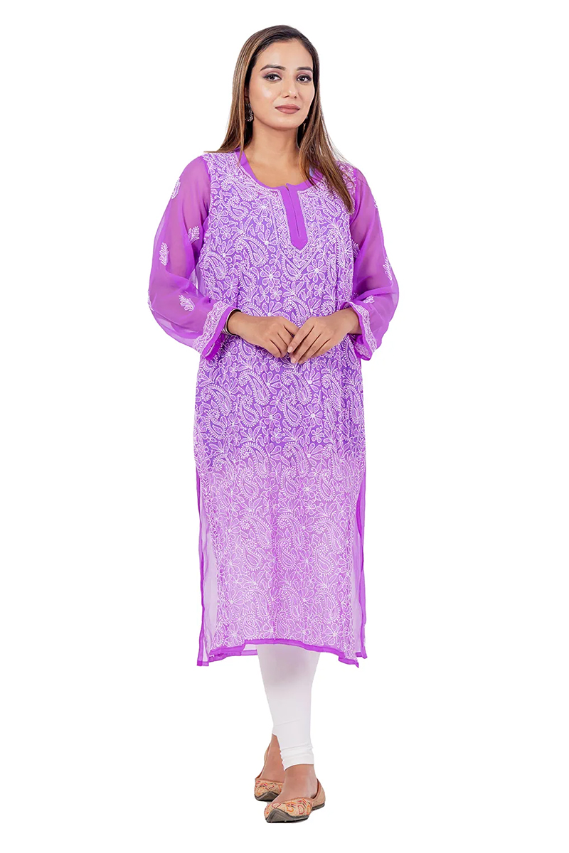 Buy Almas Lifestyle Lucknowi Chikankari Lavender Georgette Kurti for Women  at Amazon.in