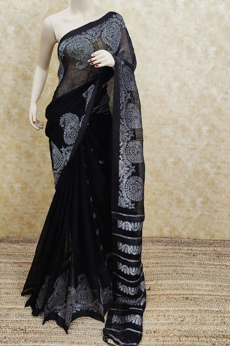Designer Black Saree With Silver Border at Rs 599 | Georgette Sarees in  Surat | ID: 16639202812