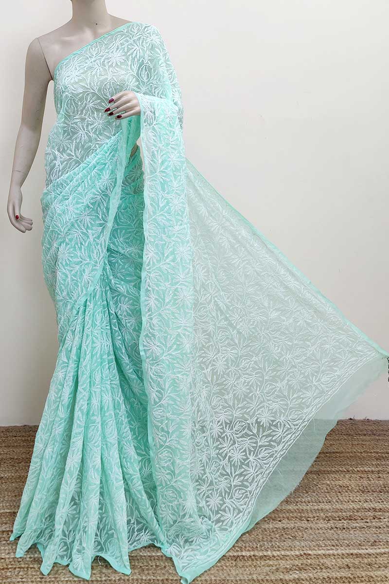 Sea green Colour Georgette Lucknowi Chikankari Tepchi Saree (with Blouse) MC252992