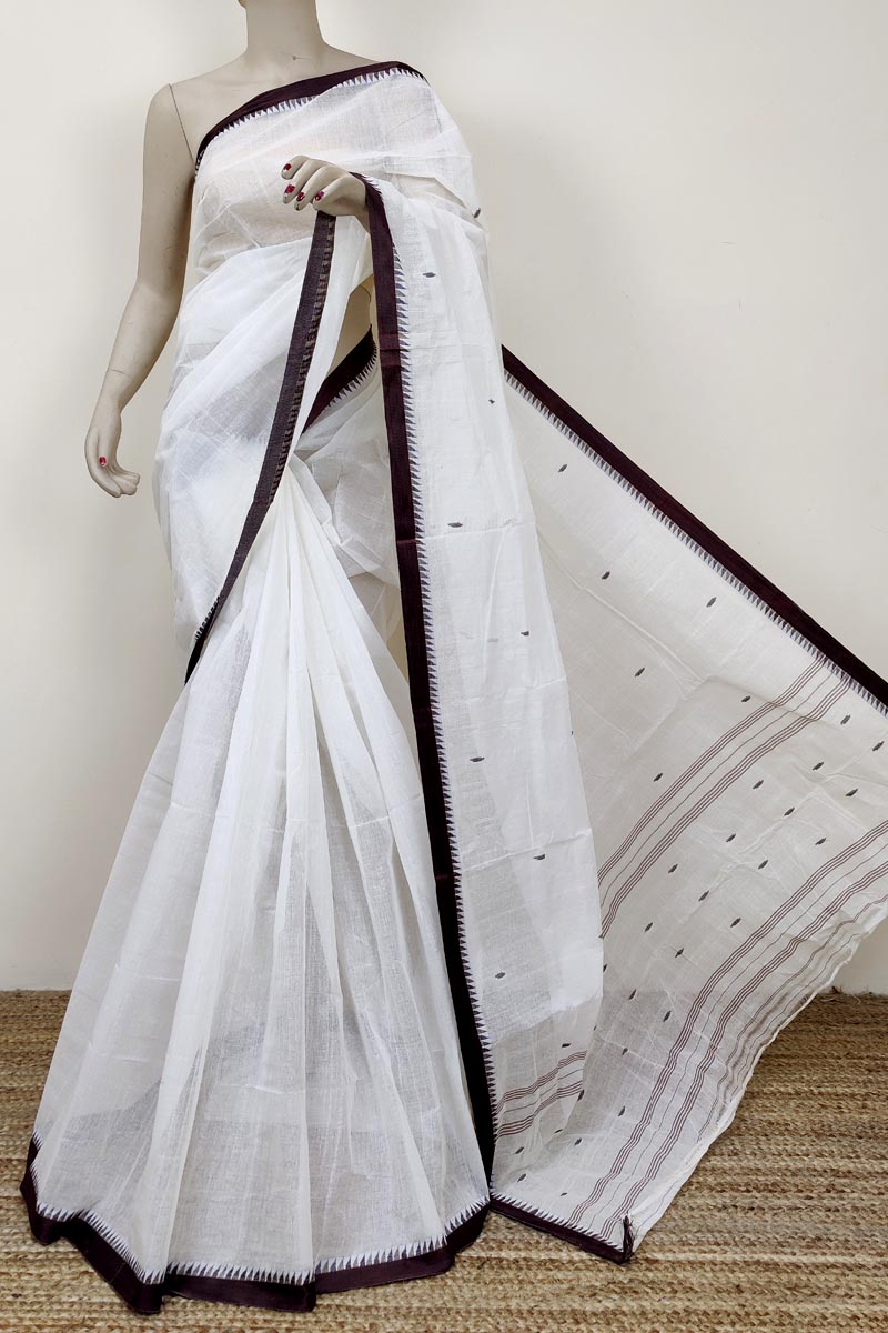 White Colour Bengoal Handloom Cotton Saree (Without Blouse) MC252726