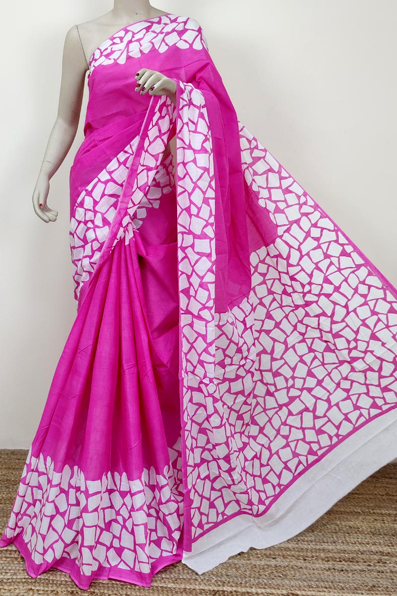 Pink Colour Bengoal Handloom Mulmul Cotton Saree (Without Blouse) MC252727